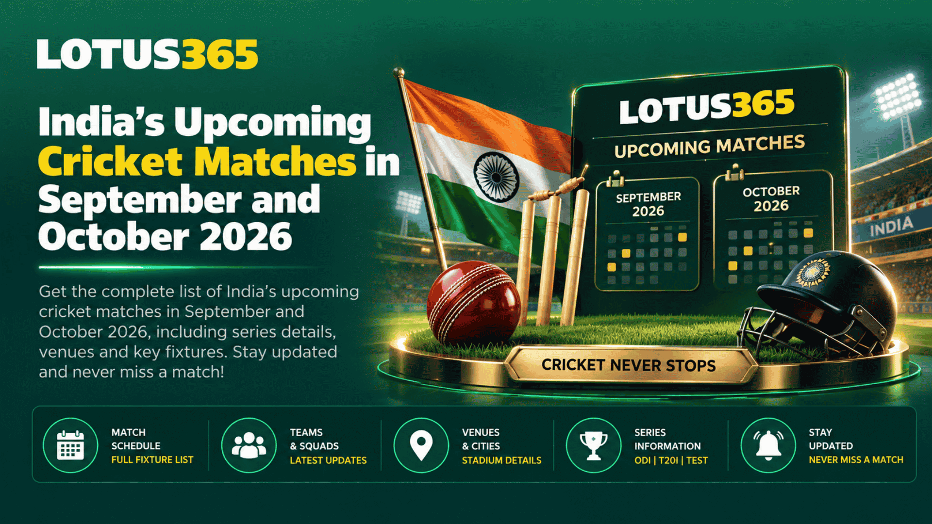 India’s Upcoming Cricket Matches in September and October 2026